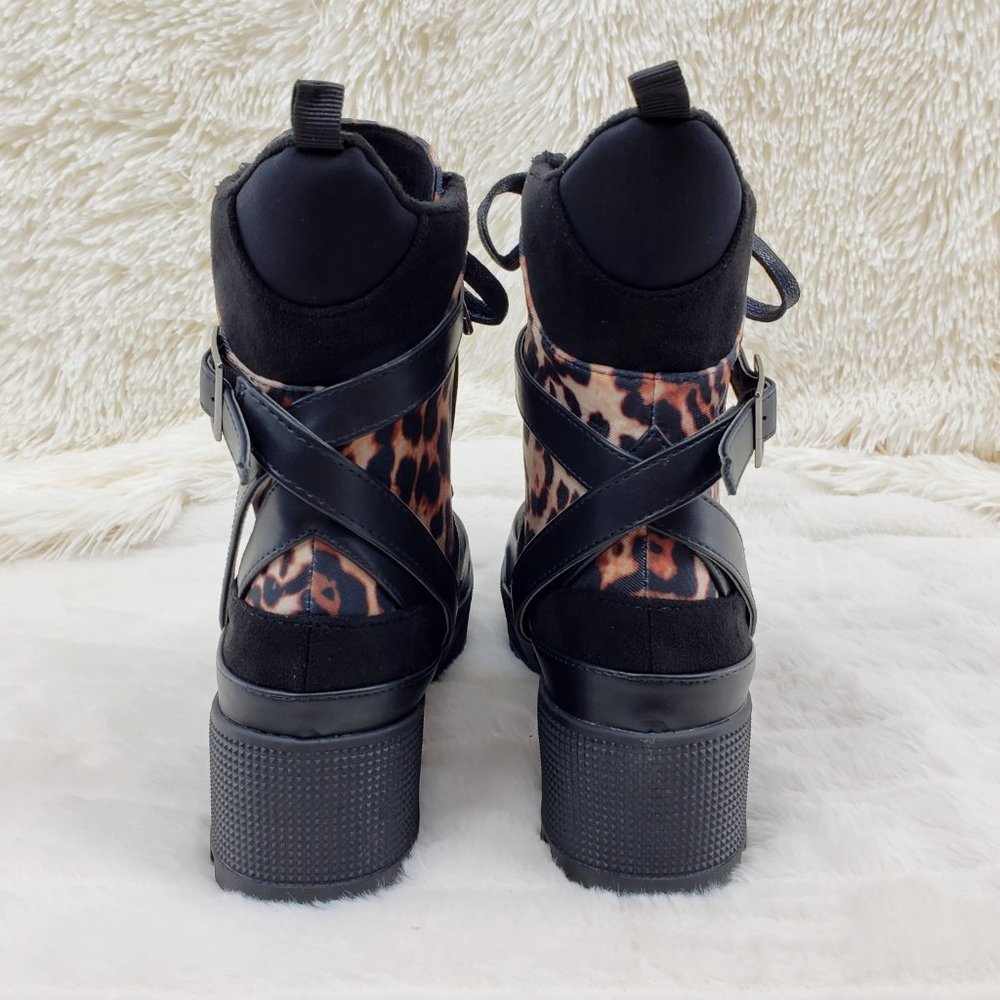 Chase Lug Sole Combat Ankle Boot Black Leopard - Picture 5 of 10